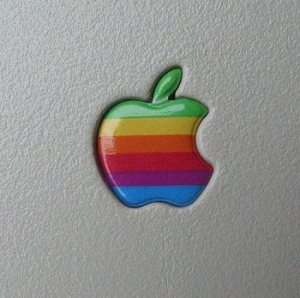 rainbow coloured apple logo